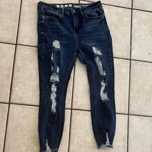 Women's Dark Blue Distressed Cropped Jeans